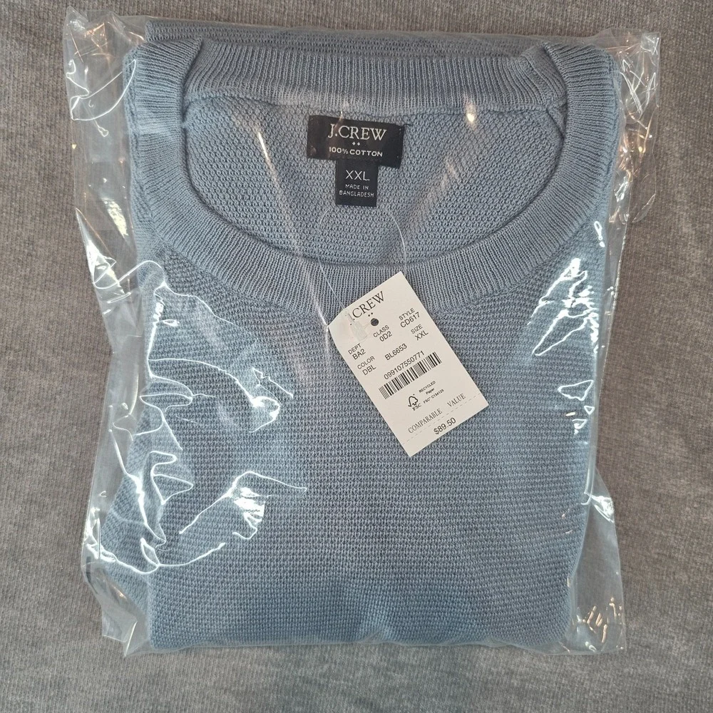 J.Crew Crewneck Sweater Men's XXL Light Blue 100% Cotton Textured Raglan CD617